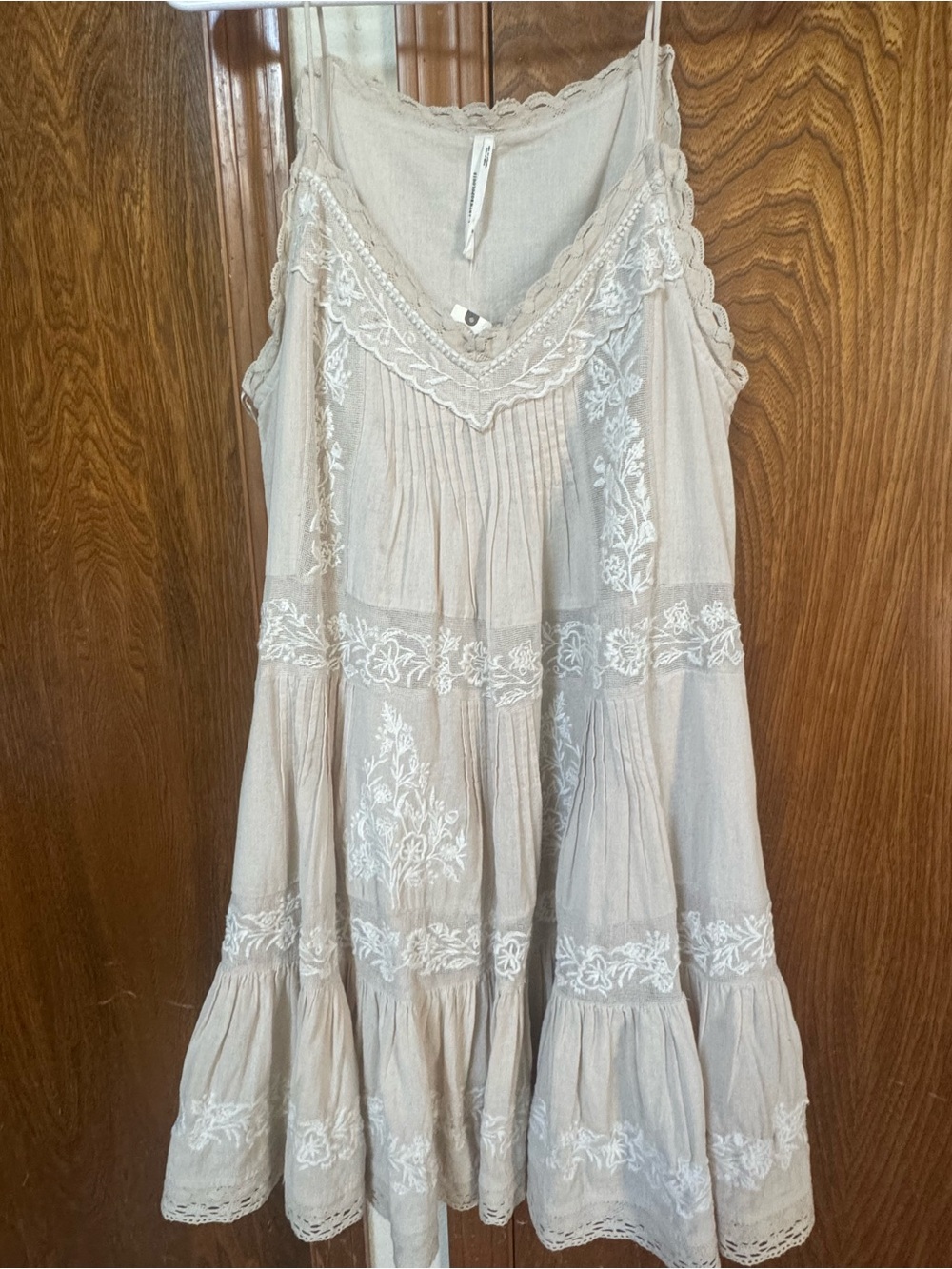 Anthropologie Cream Embroidered Lace-Trim Sundress
